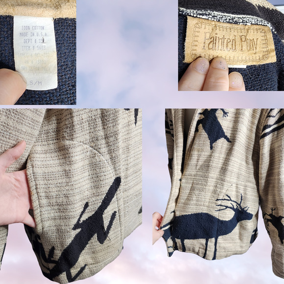 Vintage Painted Pony Southwestern Tapestry Cardigan Jacket 100% Cotton Women S/M - Picture 8 of 8
